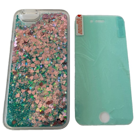 iPhone 6s Hard Case Moving Gel Cover Sparkly + Screen Protector, Blue Turquoise - Picture 1 of 7